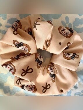 Beige Neutral Bow Labubu Print Scrunchie in Cotton Hair Tie Accessories cute